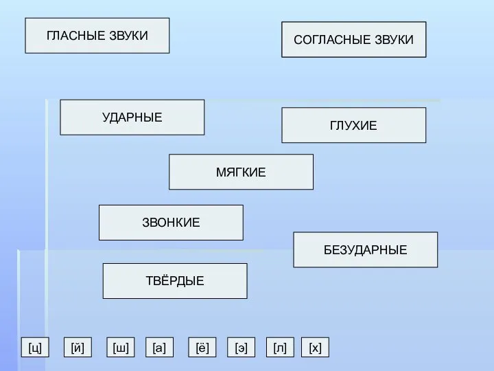 ГЛАСНЫЕ ЗВУКИ СОГЛАСНЫЕ ЗВУКИ УДАРНЫЕ ГЛУХИЕ МЯГКИЕ ЗВОНКИЕ ТВЁРДЫЕ БЕЗУДАРНЫЕ [ц]