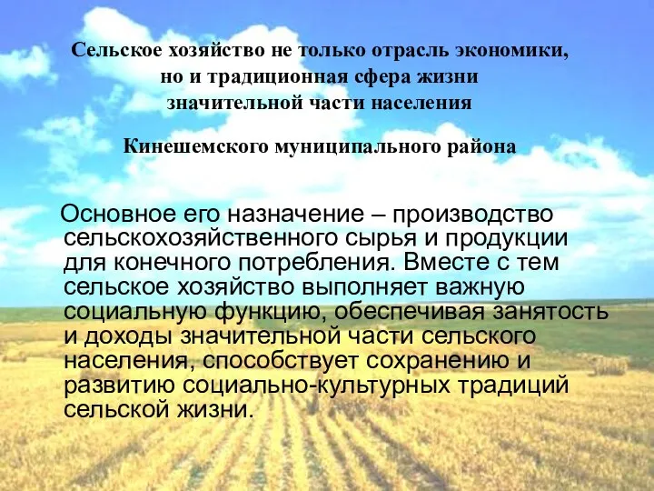 Сельское хозяйство не только отрасль экономики, но и традиционная сфера жизни