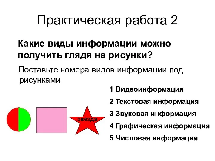 Практическая работа 2 Какие виды информации можно получить глядя на рисунки?