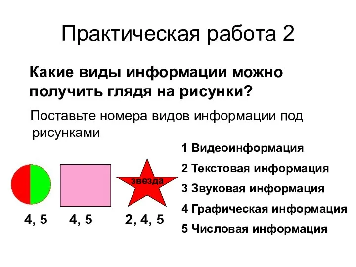 Практическая работа 2 Какие виды информации можно получить глядя на рисунки?