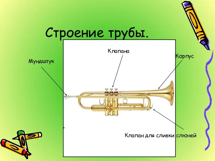 Строение трубы. Мундштук Корпус Клапана Клапан для сливки слюней