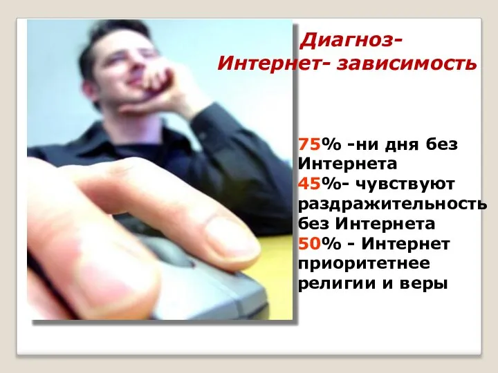 75% -ни дня без Интернета 45%- чувствуют раздражительность без Интернета 50%