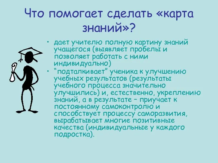 Что помогает сделать «карта знаний»? дает учителю полную картину знаний учащегося