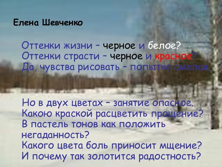 Елена Шевченко Оттенки жизни – черное и белое? Оттенки страсти –