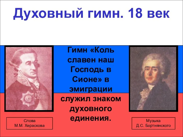 Духовный гимн. 18 век Духовный гимн. 18 век Гимн «Коль славен