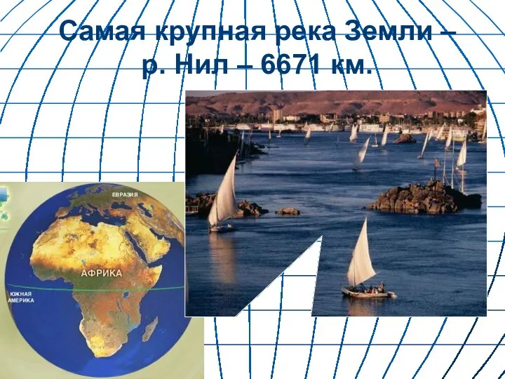 Самая крупная река Земли – р. Нил – 6671 км.