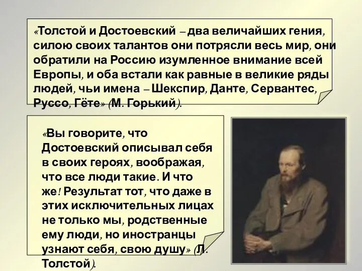 «Вы говорите, что Достоевский описывал себя в своих героях, воображая, что