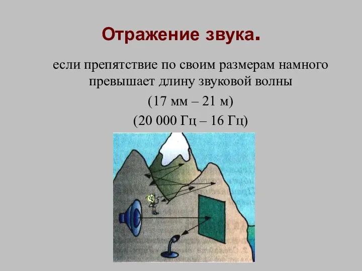 Отражение звука. если препятствие по своим размерам намного превышает длину звуковой