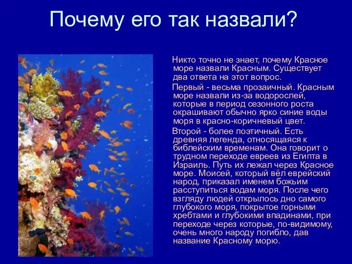 Почему его так назвали? Никто точно не знает, почему Красное море