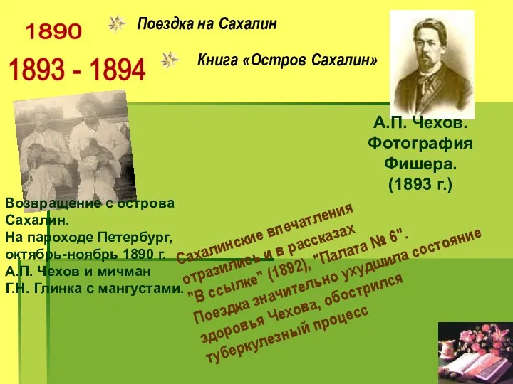 1890 Поездка на Сахалин Книга «Остров Сахалин» 1893 - 1894 А.П.