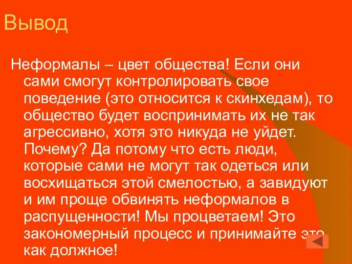 Вывод Неформалы – цвет общества! Если они сами смогут контролировать свое