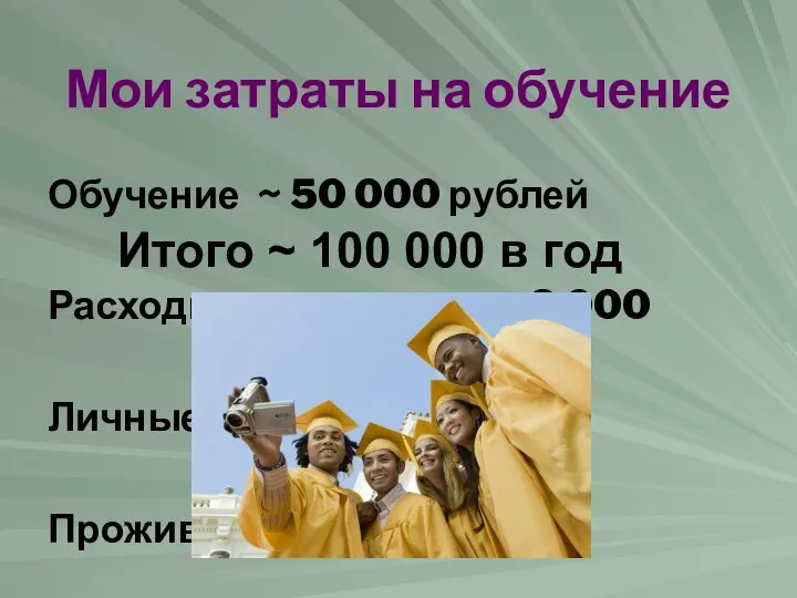 Мои затраты на обучение Обучение ~ 50 000 рублей Расходы на