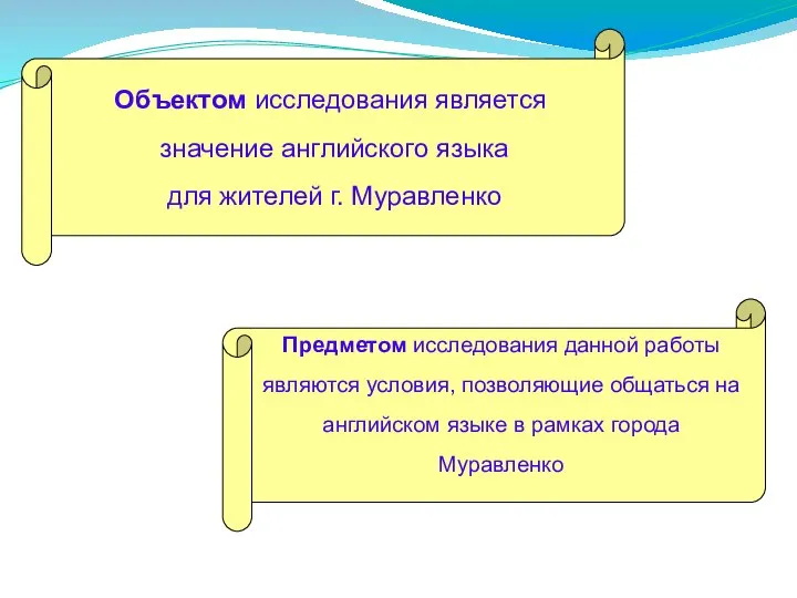 Объектом исследования является значение английского языка для жителей г. Муравленко Предметом