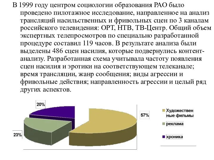 В 1999 году центром социологии образования РАО было проведено пилотажное исследование,