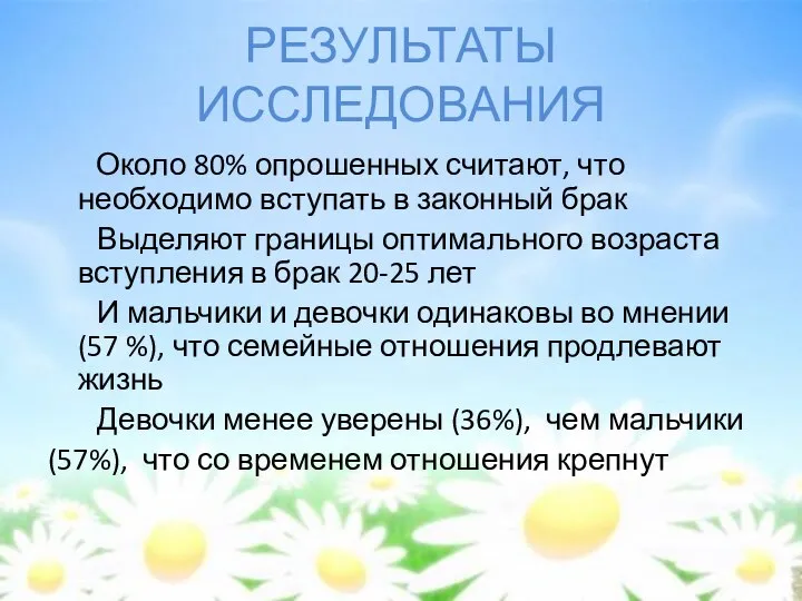 РЕЗУЛЬТАТЫ ИССЛЕДОВАНИЯ Около 80% опрошенных считают, что необходимо вступать в законный