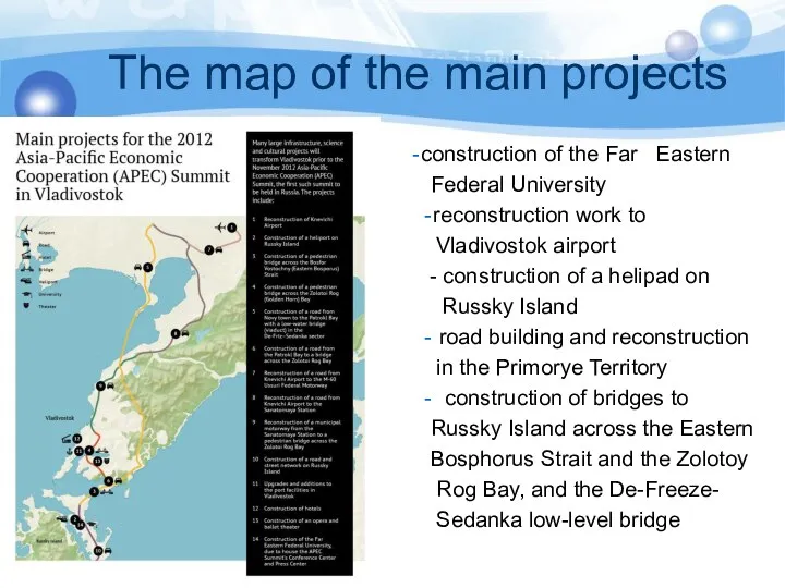 The map of the main projects -construction of the Far Eastern