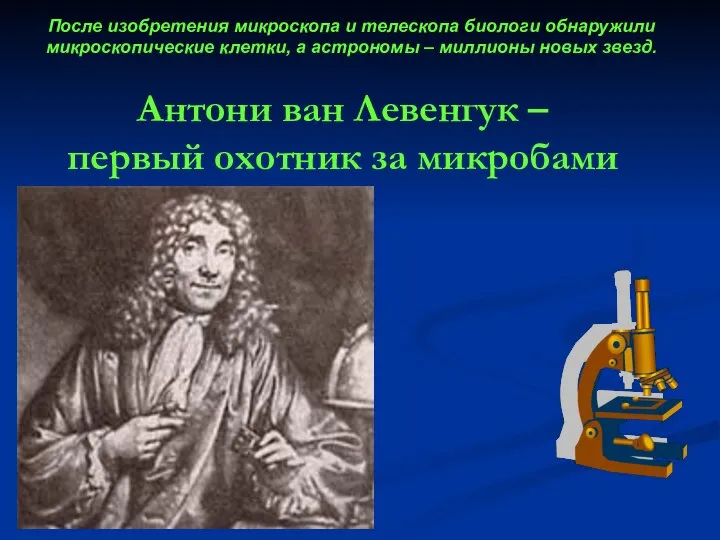 Антони ван Левенгук – первый охотник за микробами После изобретения микроскопа