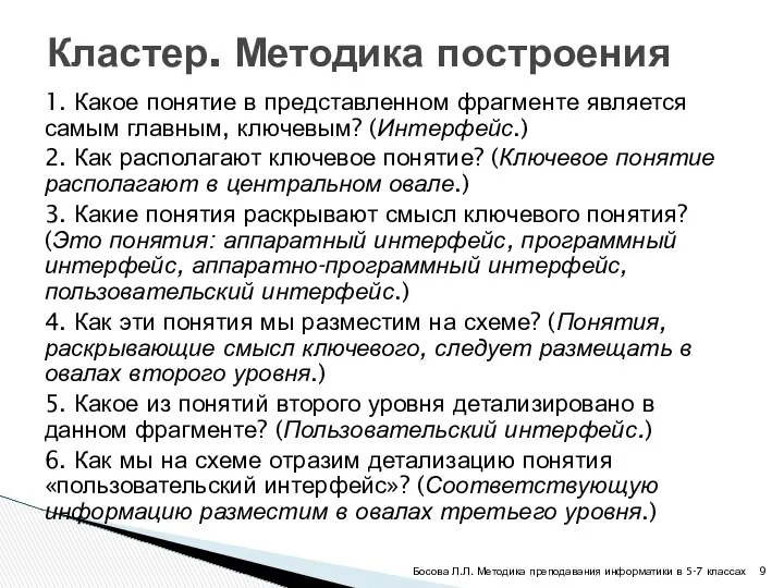 1. Какое понятие в представленном фрагменте является самым главным, ключевым? (Интерфейс.)