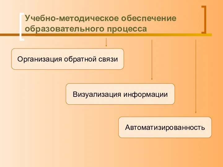 Учебно-методическое обеспечение образовательного процесса Организация обратной связи Визуализация информации Автоматизированность