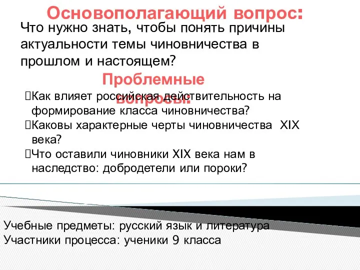 Основополагающий вопрос: Что нужно знать, чтобы понять причины актуальности темы чиновничества