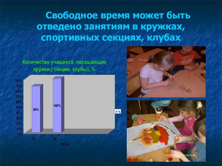 Свободное время может быть отведено занятиям в кружках, спортивных секциях, клубах