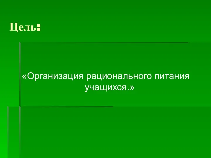 Цель: «Организация рационального питания учащихся.»