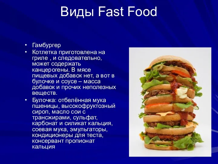 Виды Fast Food Гамбургер Котлетка приготовлена на гриле , и следовательно,