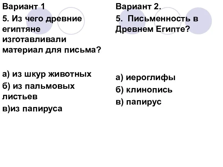 Вариант 1 5. Из чего древние египтяне изготавливали материал для письма?