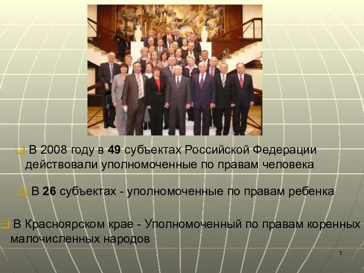 В 2008 году в 49 субъектах Российской Федерации действовали уполномоченные по