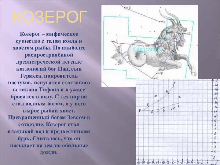 КОЗЕРОГ Козерог – мифическое существо с телом козла и хвостом рыбы.