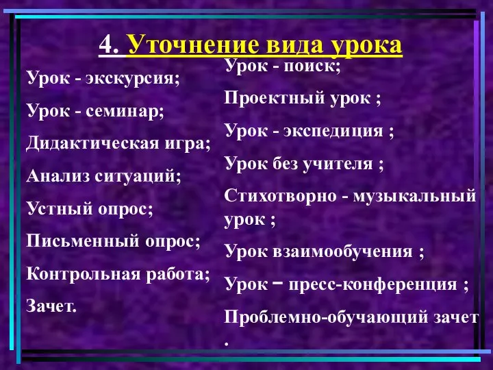 Урок - экскурсия; Урок - семинар; Дидактическая игра; Анализ ситуаций; Устный