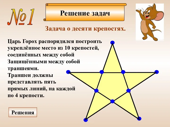 Решение задач №1 Задача о десяти крепостях. Царь Горох распорядился построить