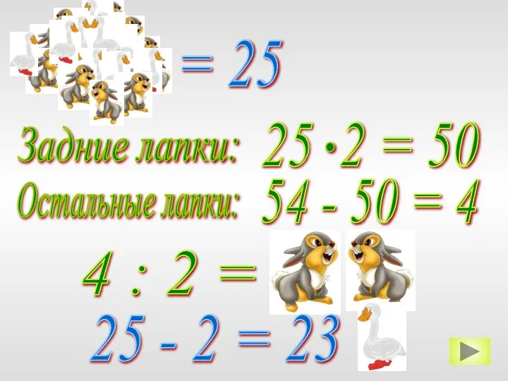 = 25 Задние лапки: Остальные лапки: 54 - 50 = 4