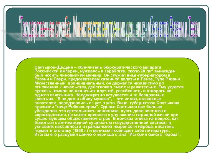 “Государственная служба: Министерство внутренних дел, вице-губернатор Рязани и Твери Салтыков-Щедрин –