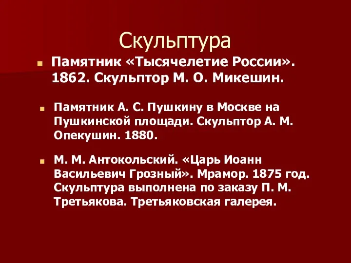 Скульптура Памятник «Тысячелетие России». 1862. Скульптор М. О. Микешин. Памятник А.