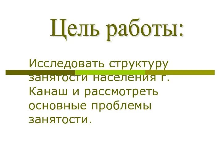 Исследовать структуру занятости населения г. Канаш и рассмотреть основные проблемы занятости. Цель работы: