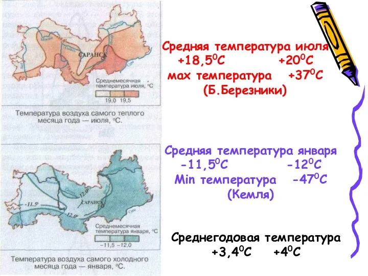 Средняя температура июля +18,50С +200С мax температура +370С (Б.Березники) Средняя температура