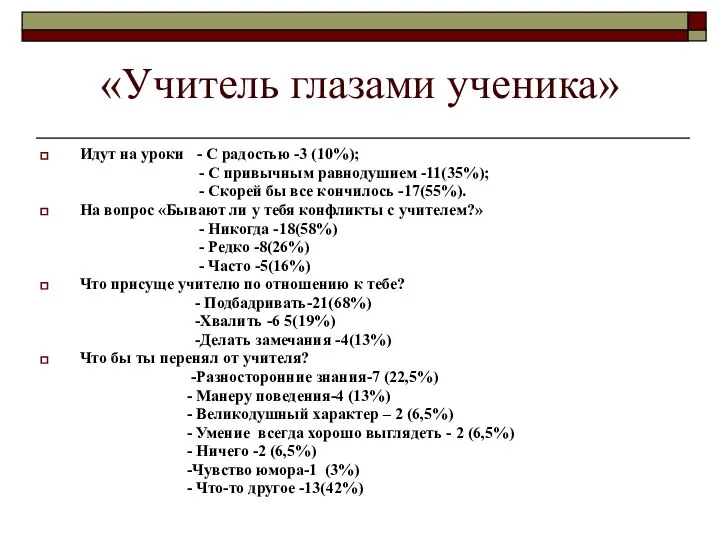 «Учитель глазами ученика» Идут на уроки - С радостью -3 (10%);