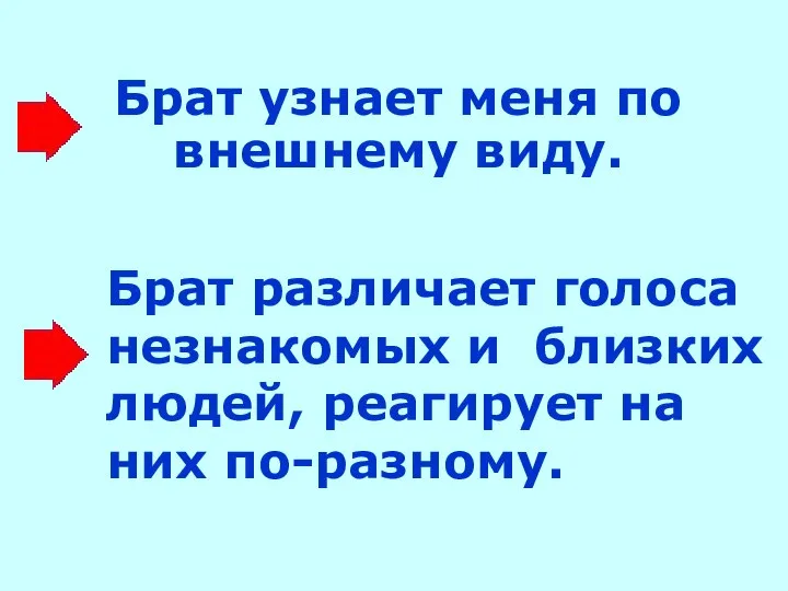 Брат узнает меня по внешнему виду. Брат различает голоса незнакомых и