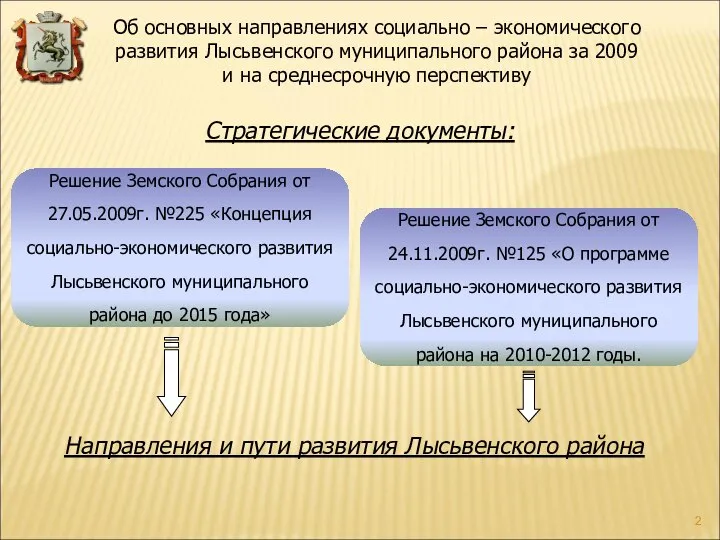 Направления и пути развития Лысьвенского района Стратегические документы: Решение Земского Собрания