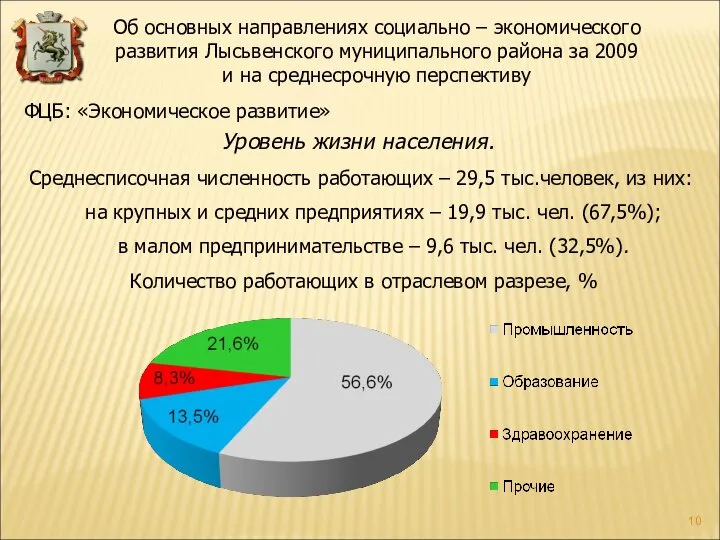 Среднесписочная численность работающих – 29,5 тыс.человек, из них: на крупных и