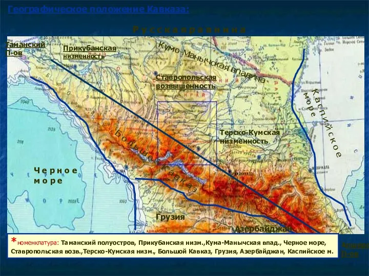 Географическое положение Кавказа: Ч е р н о е м о