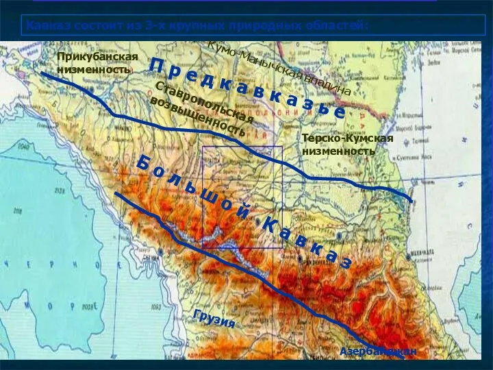 Кавказ состоит из 3-х крупных природных областей: П р е д