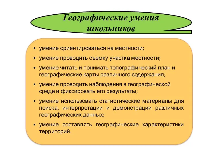 Географические умения школьников умение ориентироваться на местности; умение проводить съемку участка