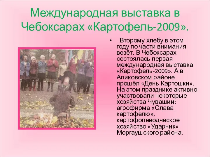 Международная выставка в Чебоксарах «Картофель-2009». Второму хлебу в этом году по