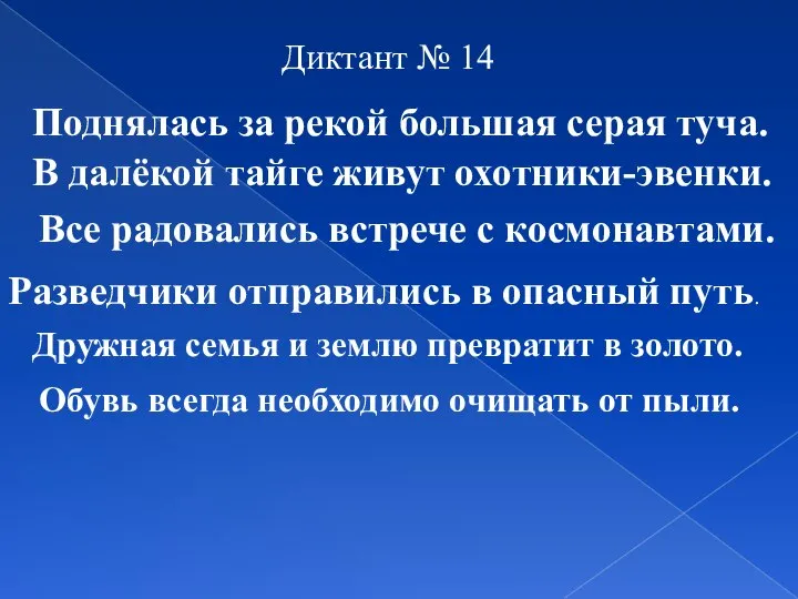 Диктант № 14 Поднялась за рекой большая серая туча. В далёкой