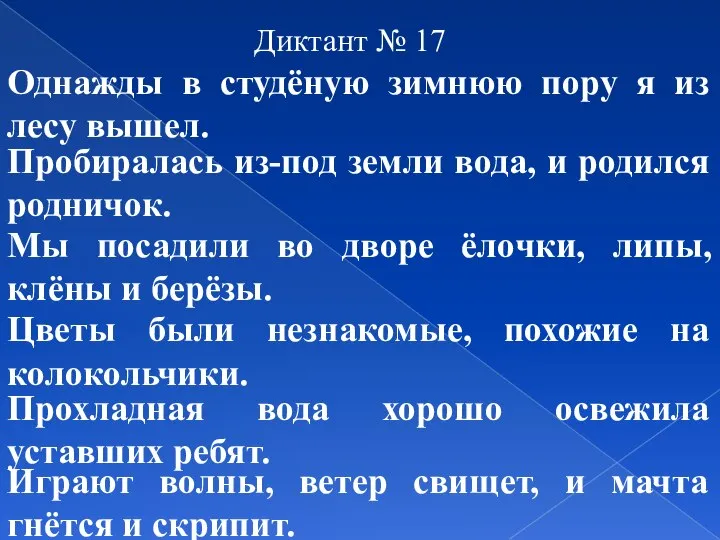 Диктант № 17 Однажды в студёную зимнюю пору я из лесу