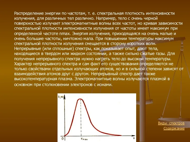 Распределение энергии по частотам, т. е. спектральная плотность интенсивности излучения, для