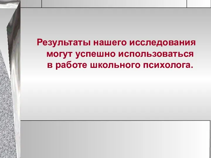 Результаты нашего исследования могут успешно использоваться в работе школьного психолога.