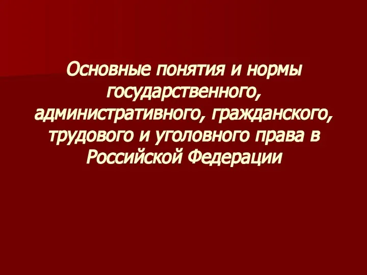 Основные понятия и нормы государственного, административного, гражданского, трудового и уголовного права в Российской Федерации